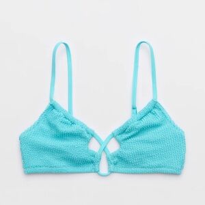 Aerie Shimmery Crinkle Lace Up Scoop Bikini Top Aqua XXS NWT UPF 50 PROTECTION